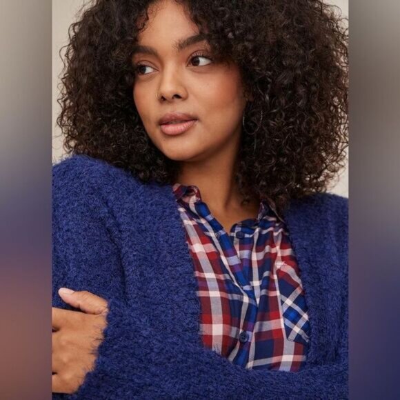 Torrid Popcorn Duster Open Front Sweater Blue 1/1X - Picture 4 of 16